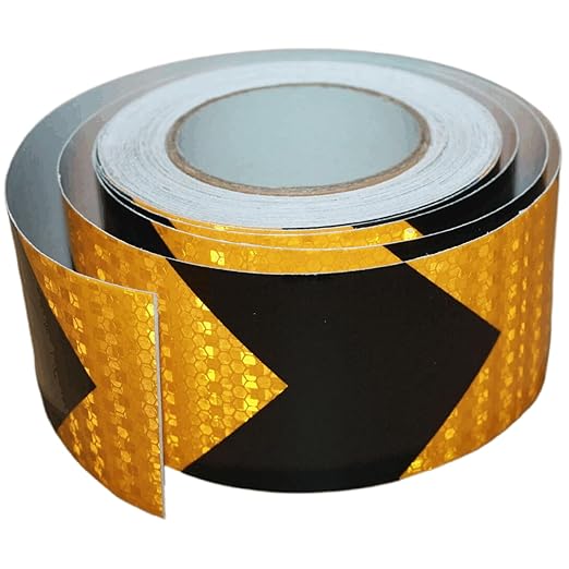 Reflective Tape Yellow Black 3 inch Wide for Automobile, Outdoor Waterproof High Visibility Safety Warning Adhesive Strips (66 feet)