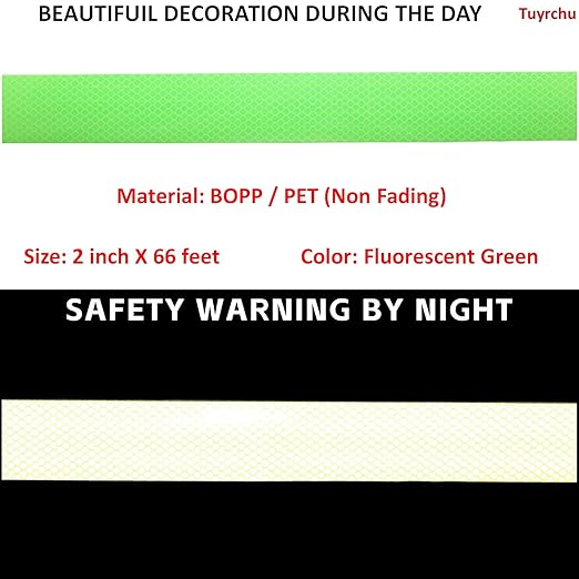 Fluorescent Green Reflective Tape 2 inch Wide, Outdoor Waterproof Safety Caution Warning Adhesive Strips Tape (66 feet)