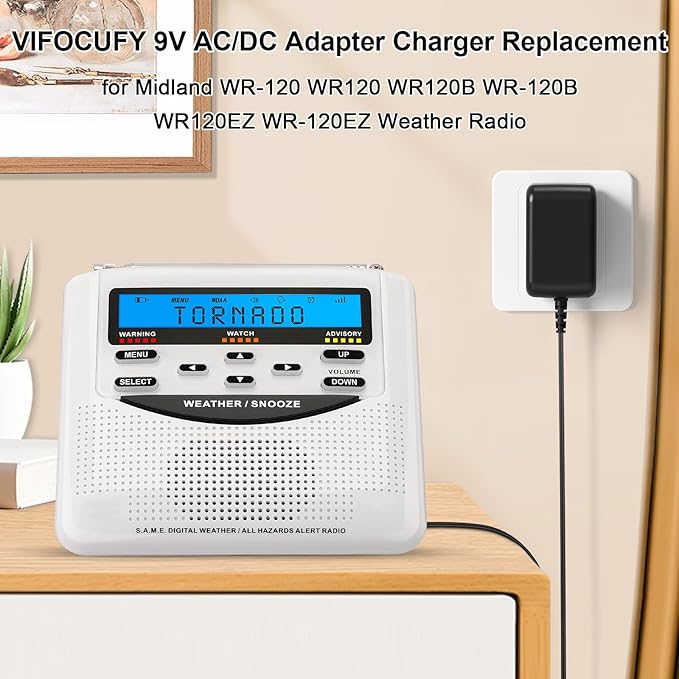 9V AC/DC Adapter Charger for Midland WR-120 WR120 WR120B WR-120B WR120EZ WR-120EZ Weather Radio Power Adapter for Midland WXAC103 WXAC104 D9300CEC Charger Power Supply Cord with UL Listed