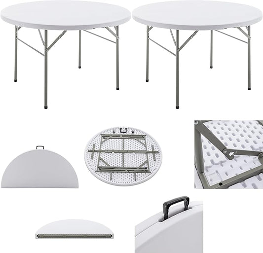 BTEXPERT Set of 2 White 4 Ft 48inch Round Plastic Folding Table Commercial Portable for Banquet Dining Wedding Party Events Home Kitchen Patio Backyard Indoor Outdoor