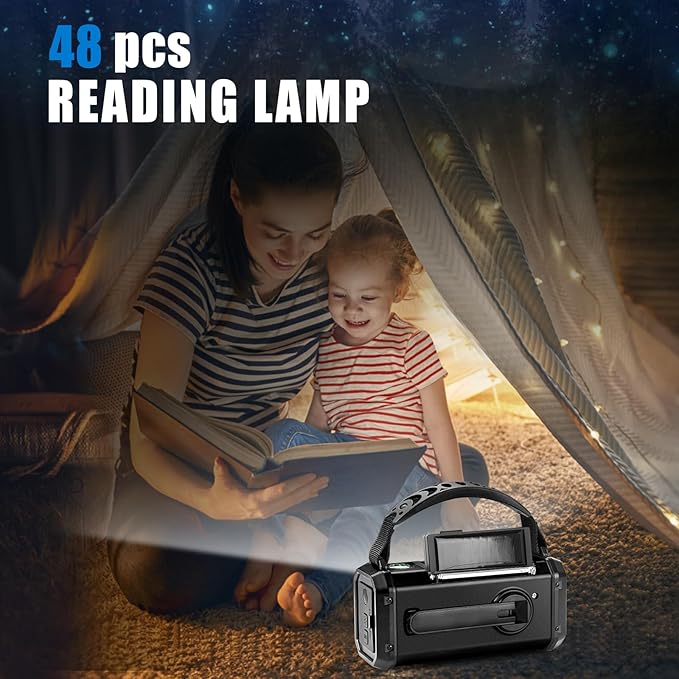 10000mAh Emergency Crank Radio,NOAA/AM/FM Weather Radio, Type-C Charge,Solar Charging,SOS, 3 Modes LED Torch, Reading Lamp, Compass for Outdoor Survival(Black)