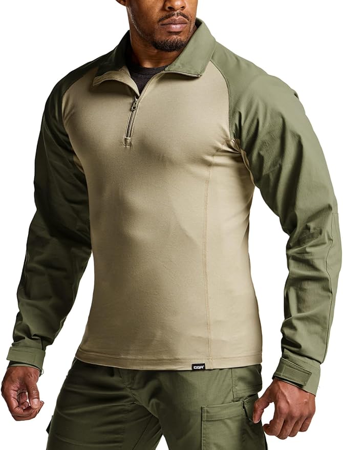 CQR Men's Combat Shirt Tactical 1/4 Zip Long Sleeve Military BDU Shirts Camo EDC Top with Pockets