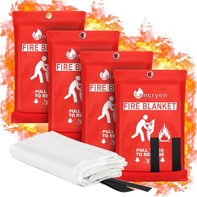 Lancryen 2025 Emergency Fire Blanket, Fire Extinguisher Blanket, Fire Suppression Fabric Flame Retardant Towel Flame Safety Cloth for Home, Kitchen, School, Grill, Car, Office, Warehouse(40” x 40”)