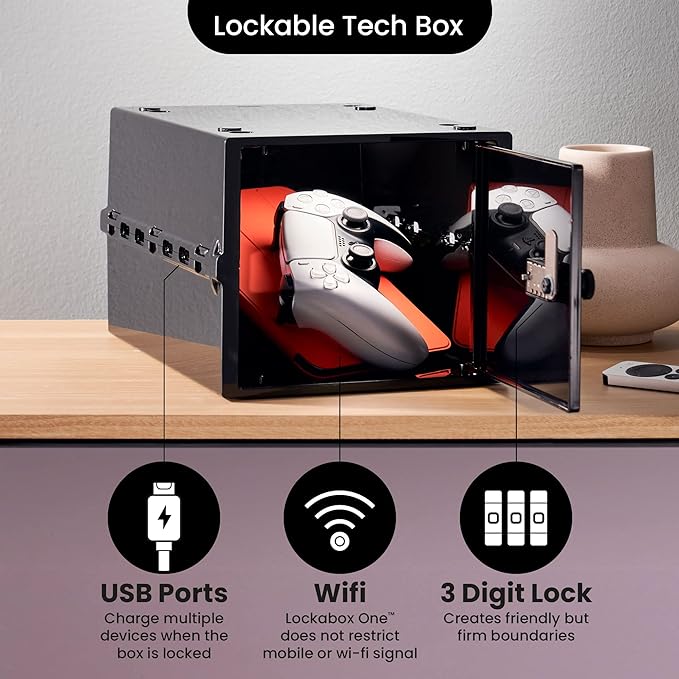 Lockabox One™ | Compact and Hygienic Lockable Storage Box for Food, Medicines, Tech and Home Safety | One Size 12 x 8 x 6.6 inches externally (Jet)
