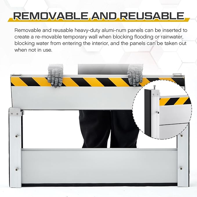 Nuanchu Reusable Aluminum Flood Protection Barrier 15.7 x 39.3 Inches Heavy Duty Flood Barriers for Doors Removable Blocker Detachable Garage Water for Garage Basement Outside Subways Roads Diversions