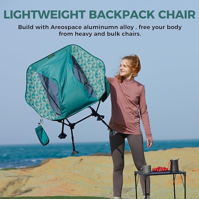 ATEPA UFO3.0 Backpacking Camping Chair, Ultralight Extra Wide Comfortable Folding Chairs Heavy Duty Portable Hexagon Ergonomic Height Adjustable Seat with Anti-Sinking Feet for Hiking Outdoor