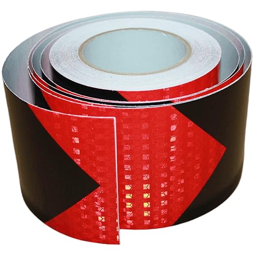 Reflective Tape Red Black 4 inch X 66 feet, Outdoor Waterproof Hazard Conspicuity Warning Industrial Marking Tape