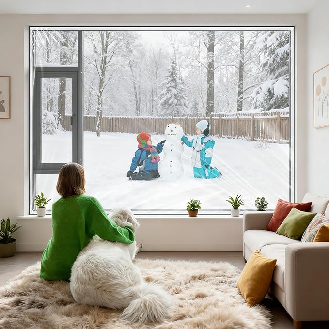 Heavy Duty Window Insulation Kit (180μm Thick) 63 in x 20 ft Cuttable Plastic Window Cover Reusable with Strong Adhesive Tape for Winterizing Waterproof Thermal Insulation Film