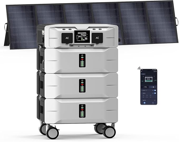 IEE 7680Wh Power Station SP5000:(1x Inverter + 3 x Batteries) with 500W Solar Panel, 120/240V 5000W(Surge 9000W) AC Output Solar Generator for Home Battery Backup, Outdoor & Home Use Power Supply
