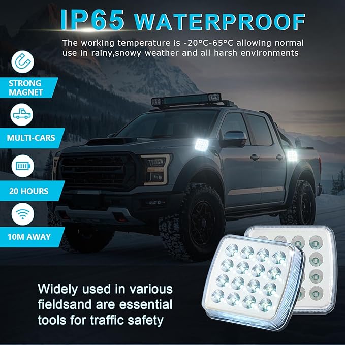Wireless LED Road Flares for Emergency,Rechargeable Safety Flashing Lights for Vehicles,Portable Strobe Light Magnetic Emergency Strobe Light Kit for Trucks