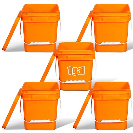 ASEVAT Orange 1 Gallon Bucket with Lid, Square Food Grade Storage Containers with Lids, Pail Container with Handle, Bucket for Cleaning Heavy-Duty Extra Durable BPA Free