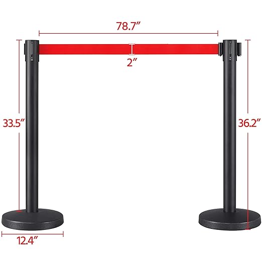 Yaheetech 2-Pack Stanchion Post Rope Barriers - Heavy Duty Black Crowd Control Stanchions 36-Inch Height with 6.5 Feet Red Retractable Belt Easy Connect Assembly