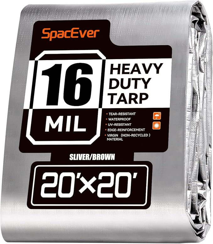 20x20 FT Tarp Waterproof, 16 Mil Tarps Heavy Duty Waterproof Multipurpose Protective Cover UV Resistant Rip & Tear Resistant with Grommets Reversible for Home Boats Cars Camping