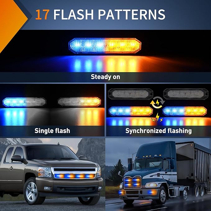 Nilight 6LED Emergency Strobe Lights 4PCS Ultra slim Surface Mount Hazard Caution Light bar 12-24V Sync Feature Warning Flashing kit for Truck Car Vehicle ATV SUV UTV Yellow and Blue