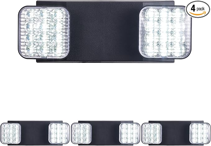 CM MZY Black Emergency Lights with Battery Backup,Commercial Emergency Light,Two Adjustable LED Light Head Emergency Lighting Fixtures,120V/277V AC, UL Certified, 4 Pack