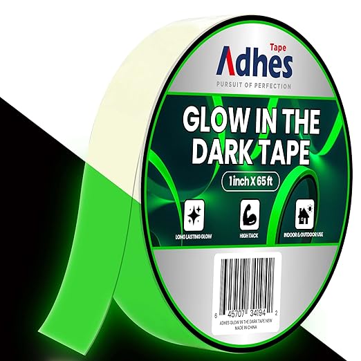 ADHES Green Glow in The Dark Tape 1 Inch x 65FT, Waterproof Reflective Tape for Stairs, Floors, Walls, Party, Emergency Exits & DIY Projects