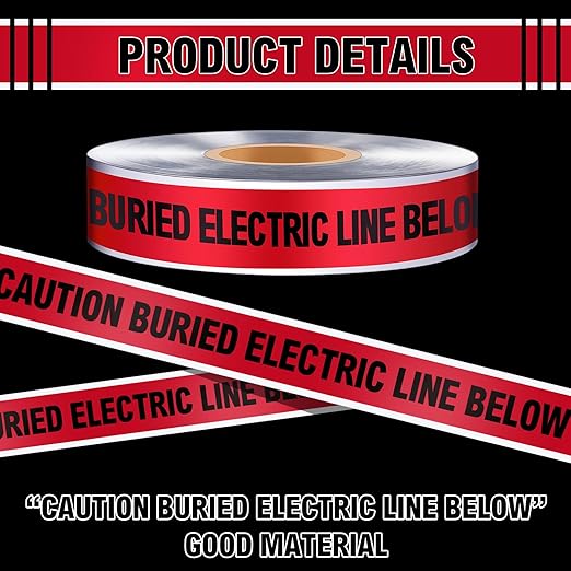 2 Roll 2 Inch x 1000 Feet Detectable Safety Tape Buried Gas Line Electrical Caution Safety Warning Tape for Underground Buried Electric Wire Gas, Black Print(Red)