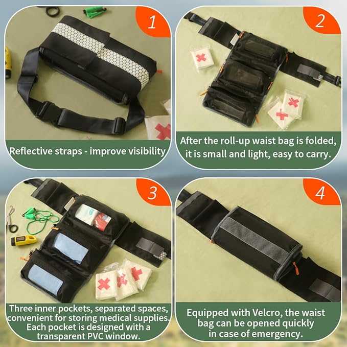 Empty First Aid Waist Bag Molle Medical Pouch with Belt, EMS Fanny Pack with Three-Piece System,IFAK Medical Bag for Camping,Hiking or Traveling (Black)