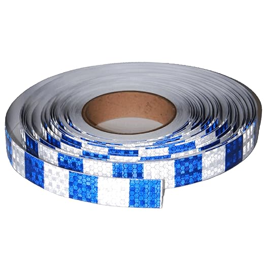 Blue and White Reflective Tape Outdoor Waterproof 1 inch X 166 feet, High Visibility Hazard Conspicuity Safety Marking Tape