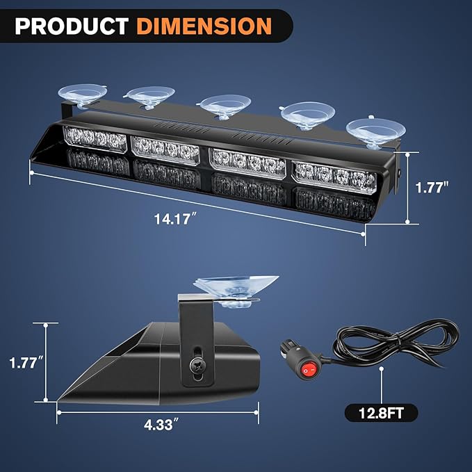 Nilight 32LED Green White Emergency Dash Strobe Lights with Controller Suction Cups Warning Hazard Interior Front/Rear Windshield Deck Split Light Bar for Truck Construction Vehicle