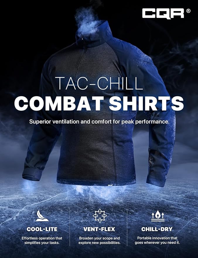 CQR Men's Combat Shirt Tactical 1/4 Zip Long Sleeve Military BDU Shirts Camo EDC Top with Pockets