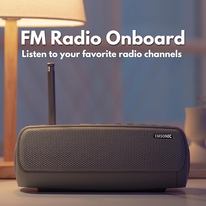 Saver By Emsonic - Portable Bluetooth Speaker, Waterproof Speaker with Carbon Monoxide Detector & FM Radio - 24-Hour Playtime, 40W Powerfull Sound & Deep Bass - Black