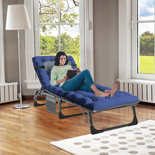 ABORON Patio Lounge Chair, Folding Guest Bed Cot for Adults, 500LB Heavy-Duty Capacity, Portable Extra Bed with Comfort Mat, Quick Fold Design for Indoor Guest Stays & Temporary Use