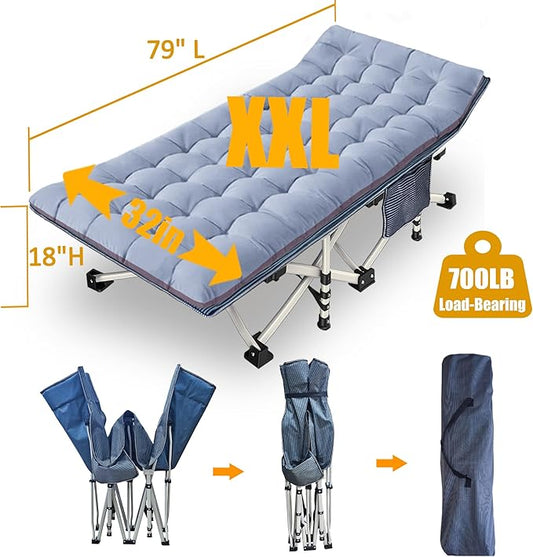 Oversize XXL Camping Cot with Comfortable Mattress for Adults Extra Wide Cots for Sleeping with Carry Bag Folding Cot Camping Bed 79" L x 32" W x 18" H Heavy Duty Indoor Outdoor