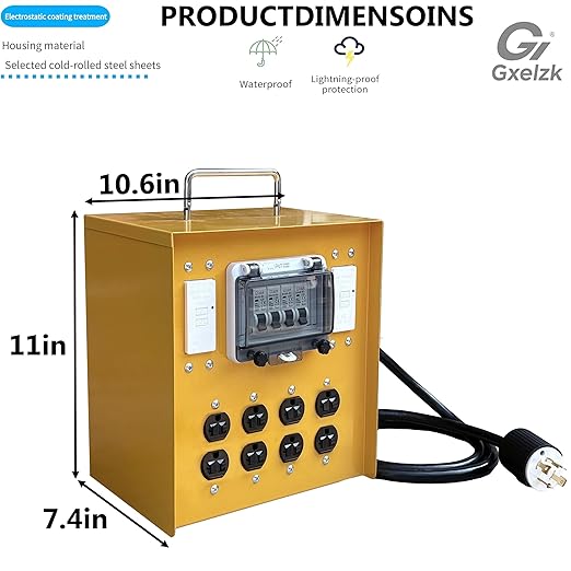 Temporary Distribution Box, Equipped with a 30A L14-30P 125V/250V Outlet, Four MEMA-5-20R 120V GFCI Double outlets, Portable Power Center with Each Outlet Equipped with a 20A Circuit Breaker