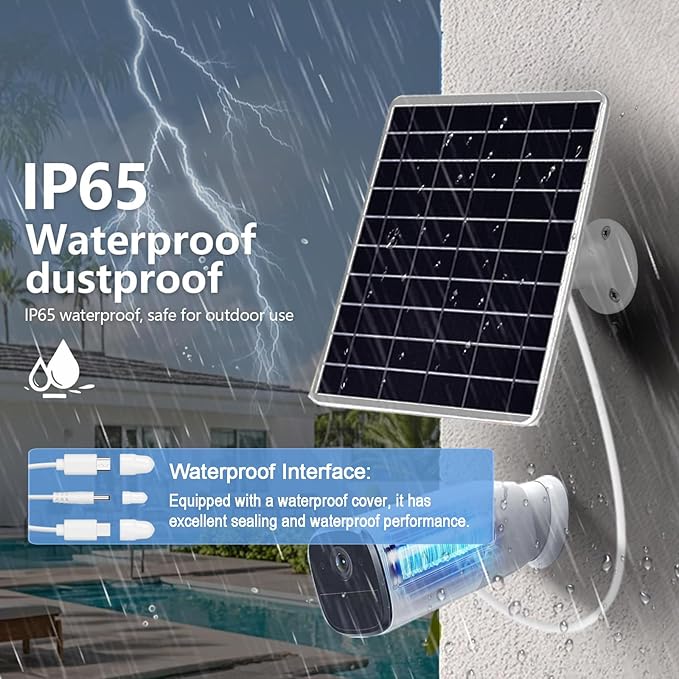 8W Solar Panel Built-in with 13200mAh Battery for Security Camera Outdoor, 3in1 Plug Charger Panel for Ring/Eufy/Wyze Battery cam, Support Emergency Power for Camping Hiking Lights, Phones, Tablet PC
