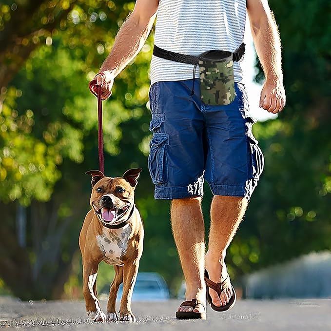 Fashion Pet Training Package, Portable Travel Dog Carrier Bag, Puppy Snack Pocket with Adjustable Waist Belt for Cat Dog Puppy Green Camo Army Solider Camouflage