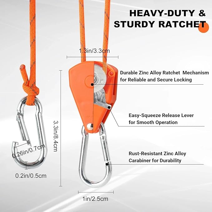 14ft Retractable Paracord Rope Tie Down Ratchet Strap Small Straps Mini Rope Cam Lock Tent Canopy Tie Down Adjustable Outdoor Windproof Tightener Tensioner Hanger Grow Light 5/32"