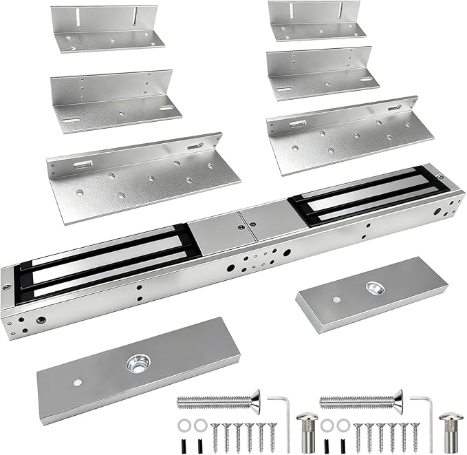 Double Door Electromagnetic Lock with Z and L Bracket 350KG 800LBS Holding Force 5-Wire with Signal Feedback Double Door Magnetic Lock 12V DC Fail Safe NC Mode for Access Control System