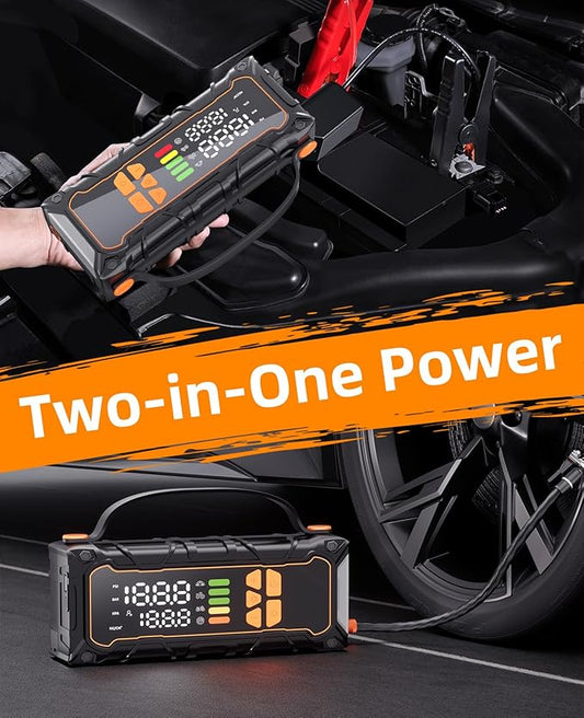 Battery Jumper Starter Portable, Jump Starter with Air Compressor-4000A 12V (7.0L Gas/ 6.0L Diesel) with 160PSI Tire Inflator, 10000mAh Jump Box Car Battery Jump Starter, Jumper Cables, LED Light