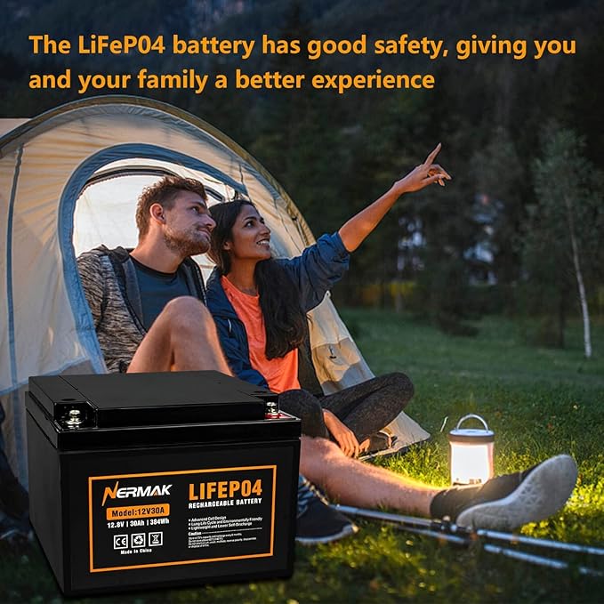 12V 30Ah Lithium LiFePO4 Deep Cycle Battery, 2000+ Cycles Lithium Iron Phosphate Rechargeable Battery for Scooter, RV/Outdoor Camping, Marine, Electric Wheelchair and More, Built-in 30A BMS