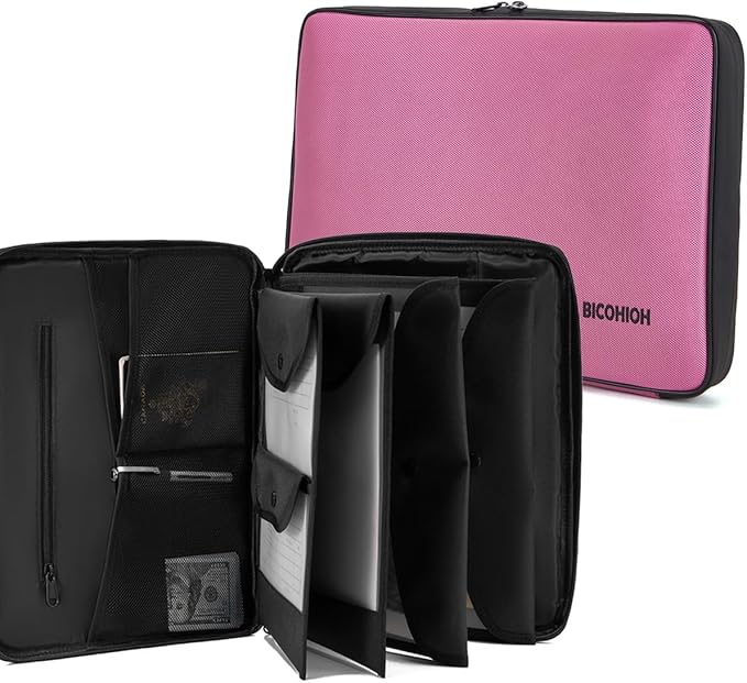 Portable Document Bag, Important Document Organizer, Storage Pouch File Folder for Important Papers, Emergency Binder, Birth Certificates, Social Security Cards, Passports, Photos (Pink)