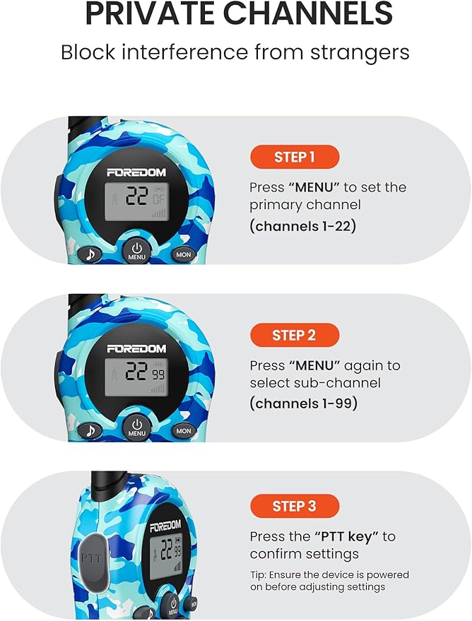 FOREDOM Walkie Talkies for Kids Walkie Talkies Long Range for Boys & Girls Age 3 to 12 Year Old Birthday Cool Army Toys - 2 Pack