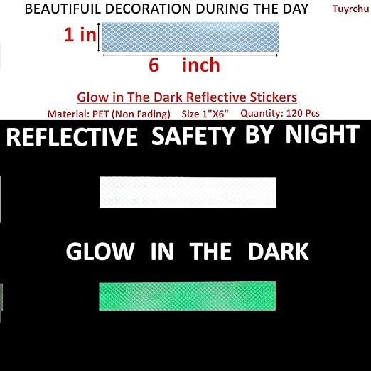 Glow in The Dark Reflective Stickers 1 inch X 6 inch for Car, High Visibility Warning Safety Reflective Strips (120 Pcs)