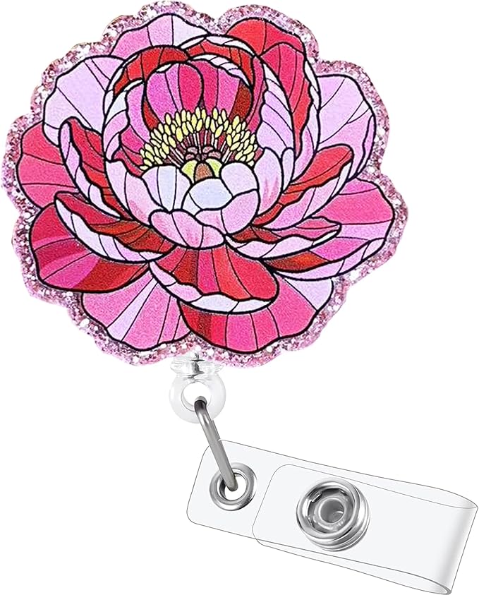 Pink Flower Badge Reel with Alligator Clip Funny ID Badge Holders Cute RN LPN CNA MA PCT Badge Buddy Nursing Medical Students Teachers Nurse Accessories for Work
