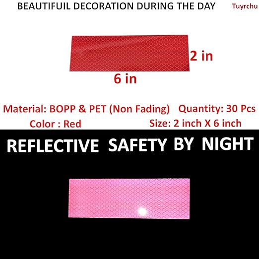 Red Reflective Stickers 2 inch X 6 inch, Outdoor Waterproof High Visibility Warning Safety Adhesive Reflector Tape (30 Pcs)