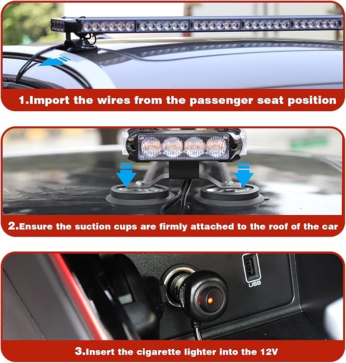 WINECO Red White Roof top light bar Magnetic Flashing 80 LED Emergency Strobe Light Bar for Volunteer POV Firefighter EMS Law Enforcement Vehicles Police Cars, Double Side Safety Warning Beacon Lights