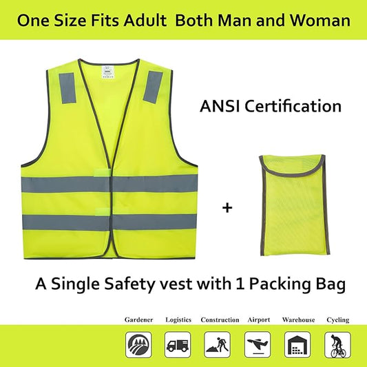 Safety Vests 10 Pack - Yellow Reflective High Visibility Construction ANSI Class 2 Work Vest for Men,Woman,Hi Vis Vest Mesh and Neon Silver Strip