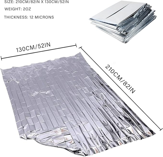 Emergency Foil Blanket (Pack of 100), Survival Thermal Mylar Blankets Individually Packaged Perfect for Outdoors, Hiking, Survival, Marathons or First Aid