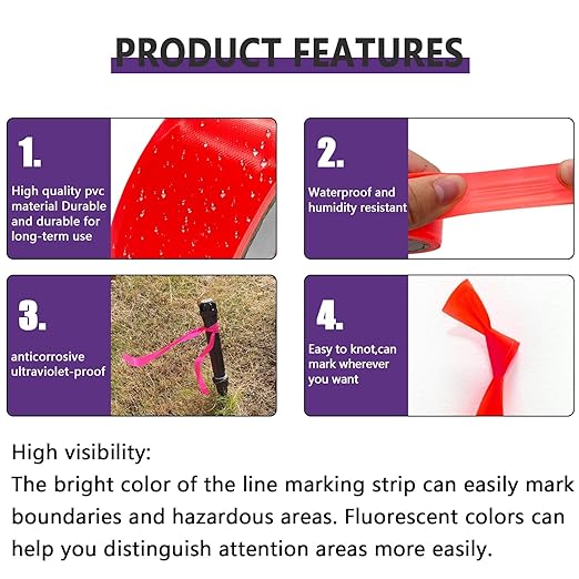 6 Pack Purple Flagging Tape, Non-Adhesive Plastic Ribbon Neon Marking Roll, 1inch*600ft, Marking Tape for Tree Marking, Hunting, Boundaries and Hazardous Areas,Trail Marking