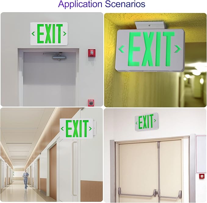 TANLUX Green Corded Exit Sign with 1.0 Meter Plug in Cord, Plug in Exit Sign with Battery Backup Lights for Business, Commerical Emergency Lighting, UL Listed, AC 120/277V, Double Face