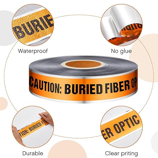 Pangda 2 Rolls 1000 Feet Detectable Safety Tape 5 Mil Underground Detectable Warning Tape for Construction Sites Road Repairs (Caution Buried Fiber Optic Line Below, 2 Inch, Orange)