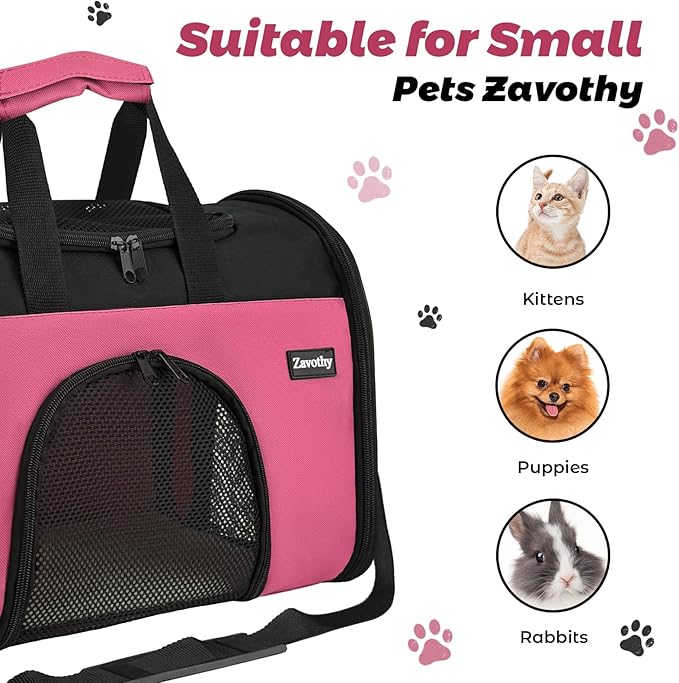 Zavothy TSA Airline Approved Soft-Sided Pet Carrier for Small to Medium Cats and Puppies, Up to 15 Lbs – Collapsible Travel Carrier for Dogs & Cats, Pink