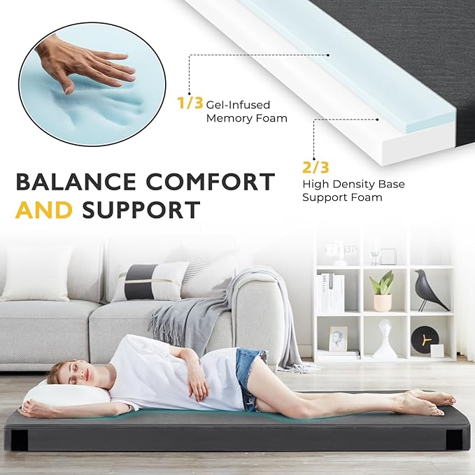 Kingfun 3 Inch CertiPUR-US Memory Foam Camping Mattress, Waterproof Roll up Sleeping Pad for Adults, Comfortable Thick Floor Sleeping Mats for Car Truck Tent with Removable Travel Bag