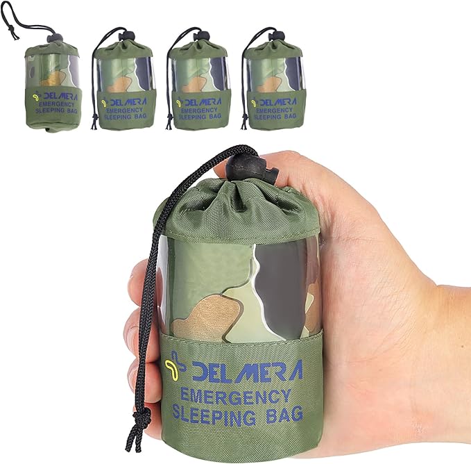Delmera Emergency Sleeping Bag, Lightweight Survival Sleeping Bags Waterproof Thermal Emergency Blanket, Bivy Sack Survival Gear for Outdoor Adventure, Camping, Hiking, Orange, Green