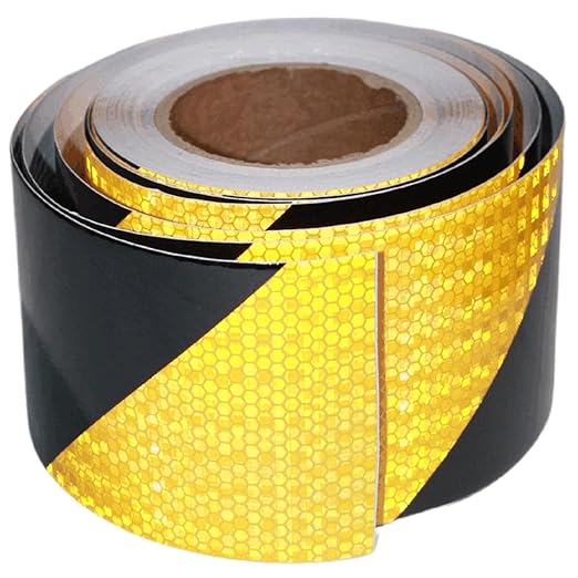 Yellow Black Reflective Tape 4 inch X 66 feet, Outdoor Waterproof Hazard Conspicuity Warning Industrial Marking Tape